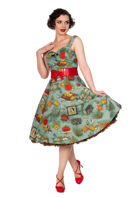 Summer Moon Frida Kahlo Print Vintage Style Dress by Banned Apparel - SALE S only