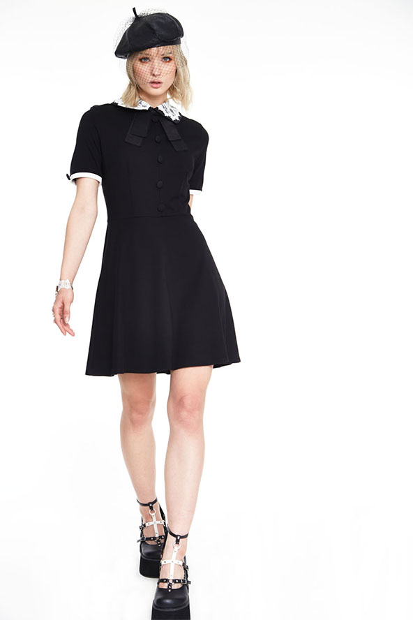 Black Knit Dress With White Lace Collar by Jawbreaker