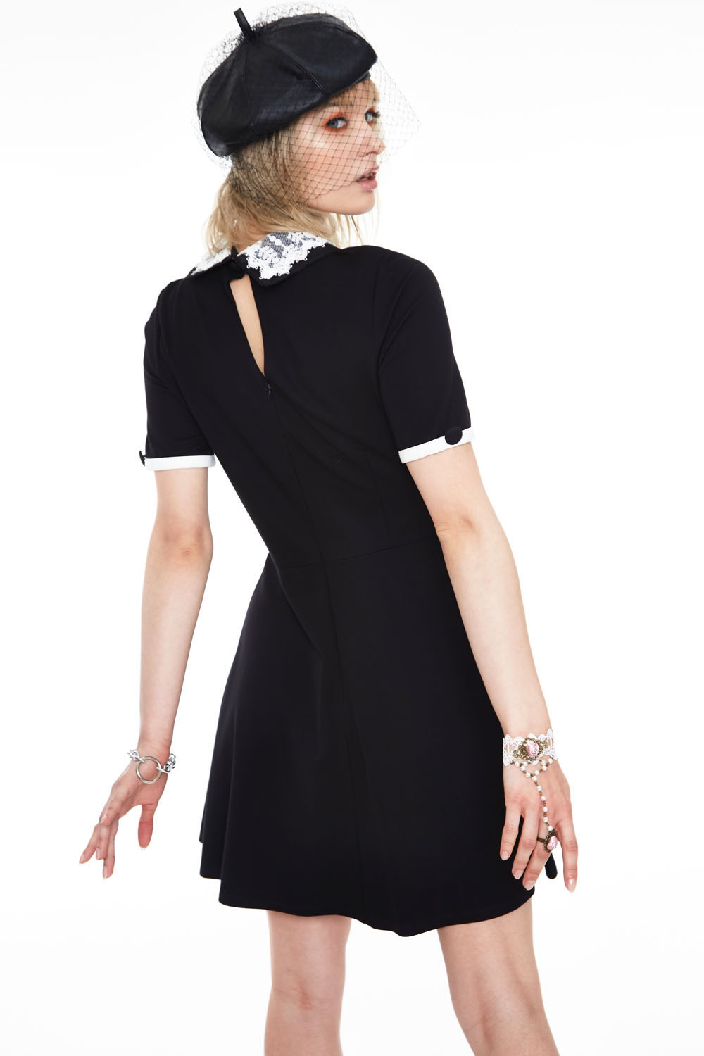 Black Knit Dress With White Lace Collar by Jawbreaker
