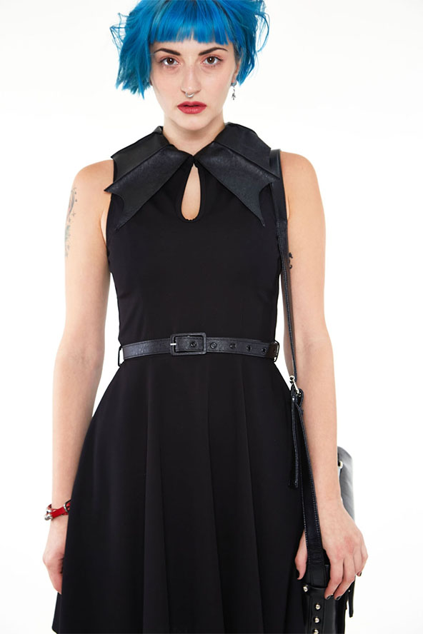 Bat Collar Black Knit Flare Dress by Jawbreaker - SALE - sz S only