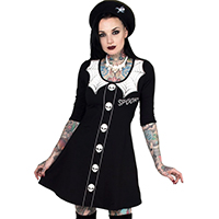 3/4 Sleeve Spooky Girl Flared Skater Dress by Kreepsville 666 - SALE sz 3X only