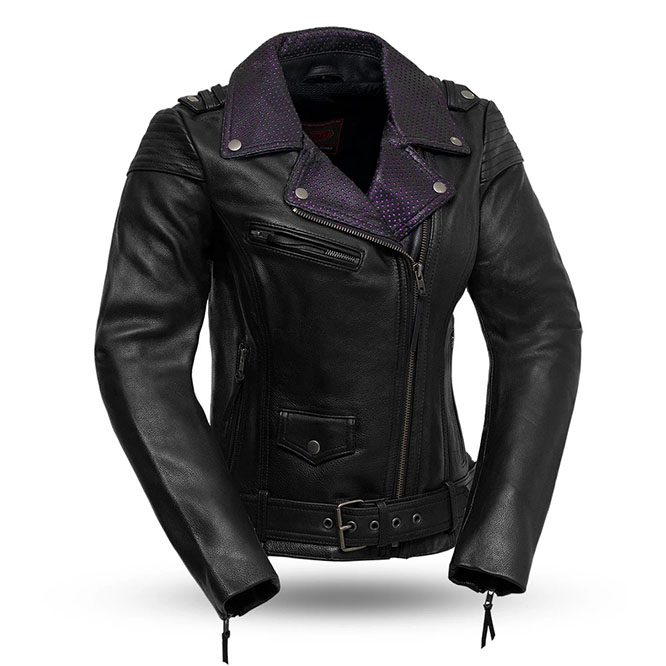 Iris Womens Soft Cowhide Motorcycle Jacket by First Mfg Sale Price