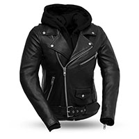 Ryman Womens Soft Sheep Diamond Leather Motorcycle Jacket With Removable Hoody by First MFG