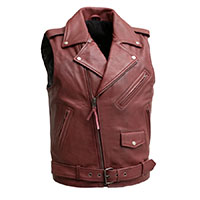 Roller Leather Cowhide Motorcycle Vest (Oxblood) by First MFG