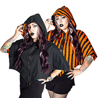 Kreepsville 666 Cropped Bat Wing Trick Or Treat Pumpkin Reversible Shoulder Cape - Orange