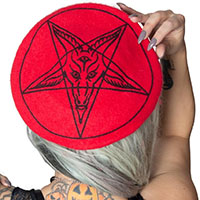 Red Goat Head Baphoment Beret by Kreepsville 666 - red