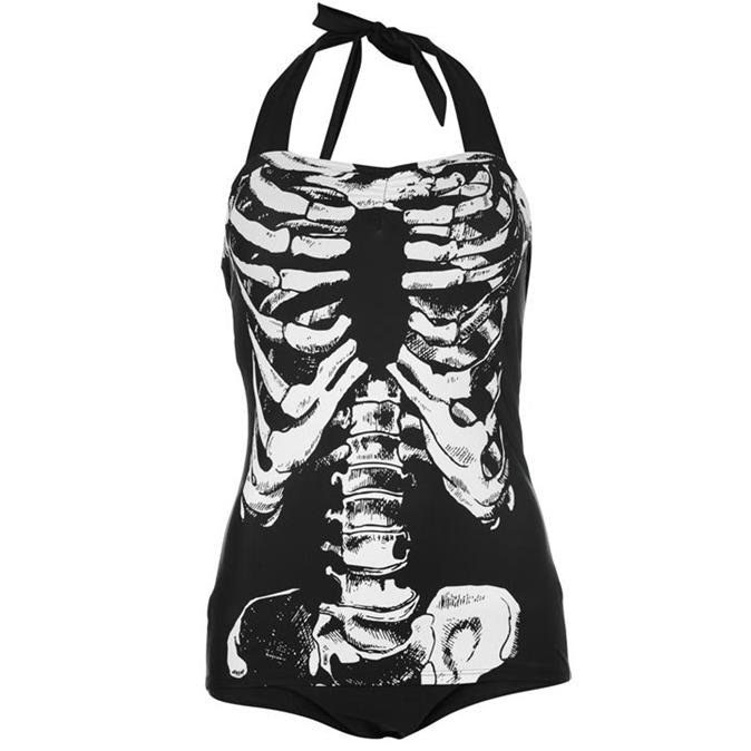 Skeleton Plus Size One Piece Swimsuit by Banned Clothing - sz 2X only