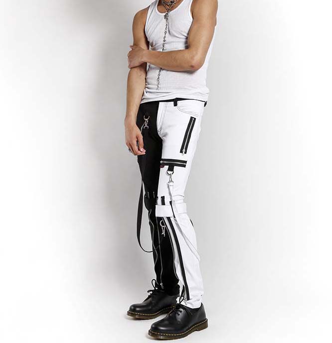 Split Leg Bondage Pants w Straps by Tripp NYC - Unisex Black & White