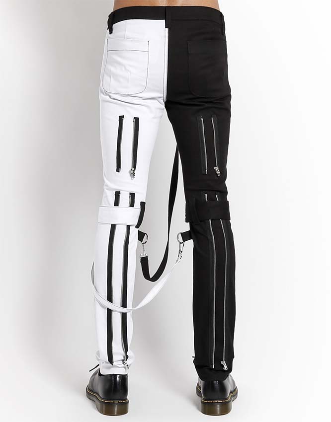 Split Leg Bondage Pants w Straps by Tripp NYC - Unisex Black & White - sz 26 & 36 only