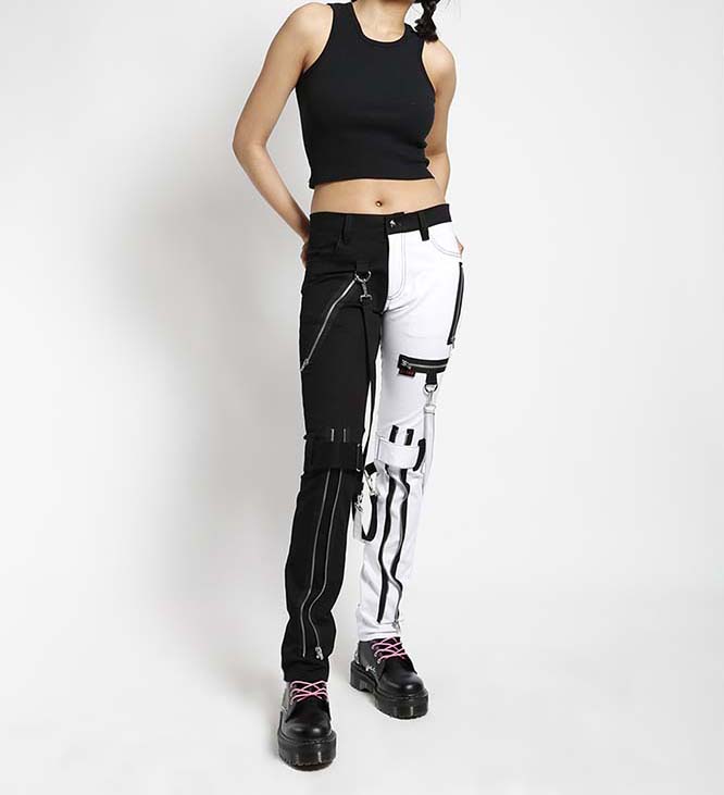 black and white split pants