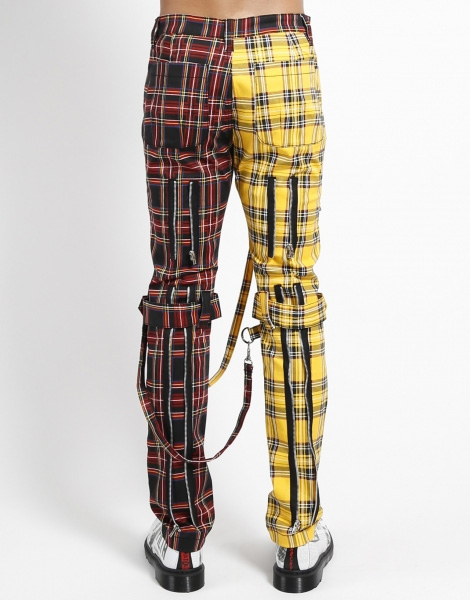 Split Leg Unisex Bondage Pants w Straps by Tripp NYC - Yellow Tartan & Black Plaid