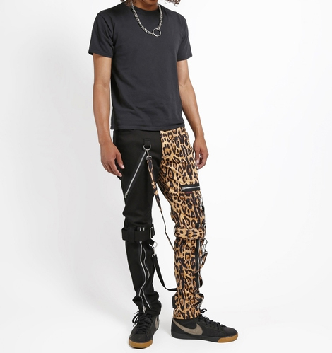 Split Leg Bondage Pants w Straps by Tripp NYC - Unisex Black & Leopard - SALE sz 24 only