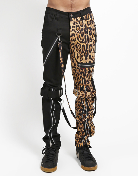 Split Leg Bondage Pants w Straps by Tripp NYC - Unisex Black & Leopard - sz 24 only