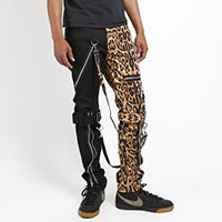 Split Leg Bondage Pants w Straps by Tripp NYC - Unisex Black & Leopard - SALE sz 24 only