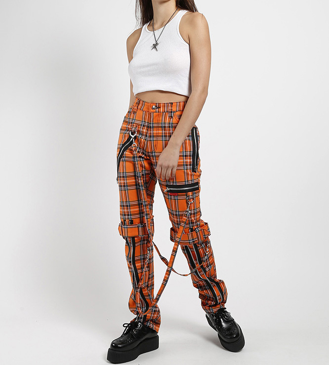 black and orange plaid pants