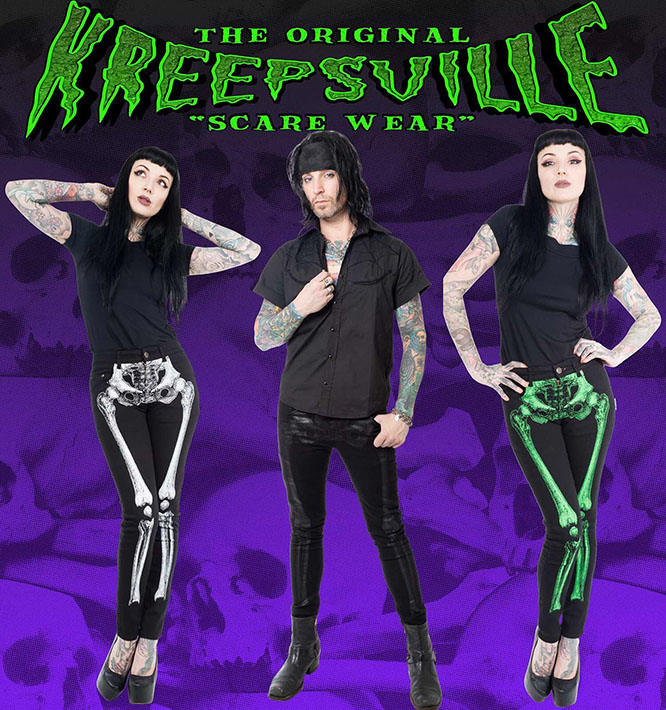 Kreepsville 666 Unisex Skeleton Bone Skinny Stretch Jeans - Black Bone