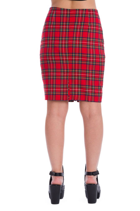 Red Tartan Zip Skirt by Banned Apparel 