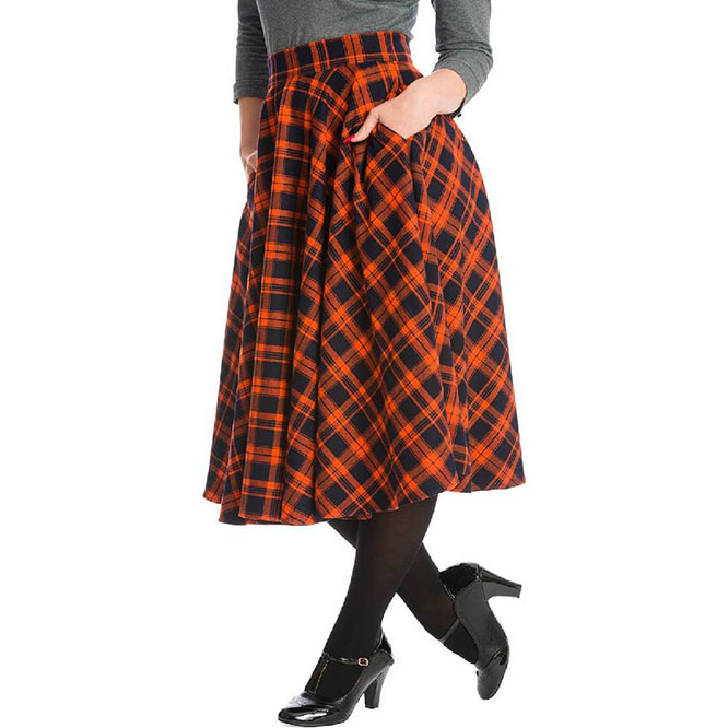 Miss Spooky 50's Orange Tartan Swing Skirt by Banned Apparel - SALE S only