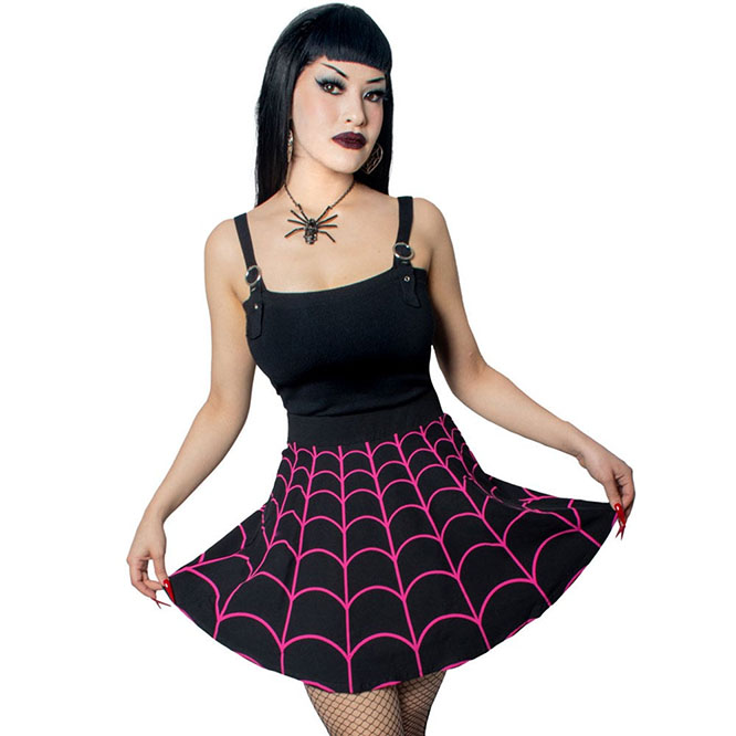 Pink Web Skater Skirt by Kreepsville 666