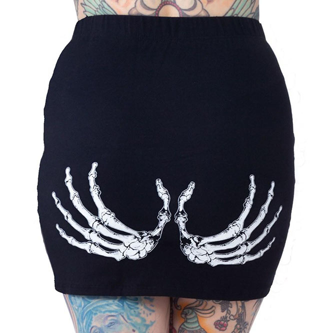 Skeleton Glow Hand Mini Skirt by Kreepsville 666 sz 2X only