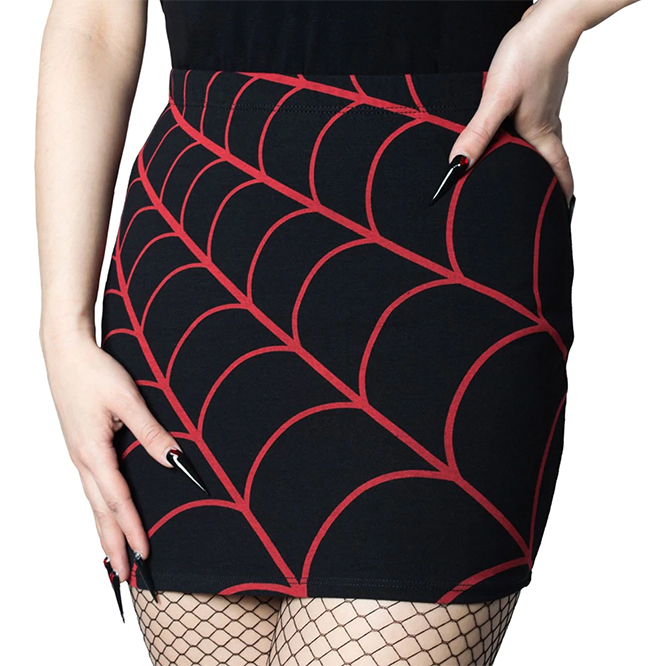 Spiderweb Mini Skirt by Kreepsville 666 - Red Web