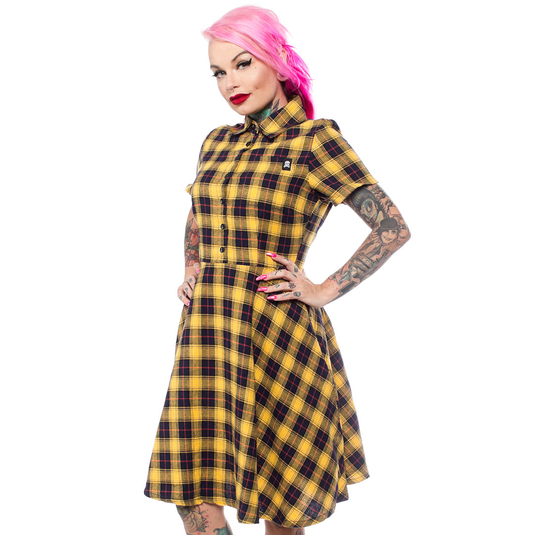 plaid button down dress