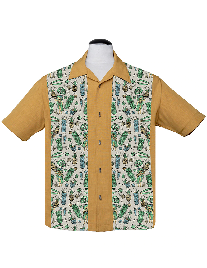 Hula & Cocktails Panel Shirt by Last Call - Steady Clothing - Mustard