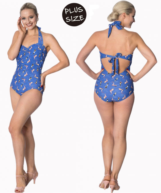 Dive In Retro Plus Size One Piece Swimsuit by Banned Clothing - SALE