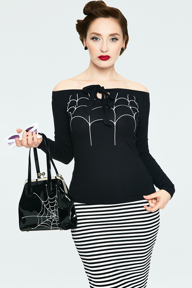 Salma Long Sleeve Spider Web Collar Of the Shoulder Top by Voodoo Vixen - sz L & XL only
