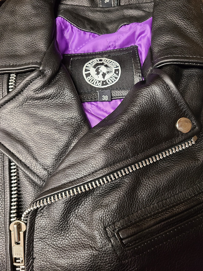 Bela Biker Jacket by Angry Young And Poor- Premium Black Leather With Coffin Purple Liner