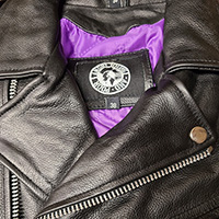 Bela Biker Jacket by Angry Young And Poor- Premium Black Leather With Coffin Purple Liner - size 50 only