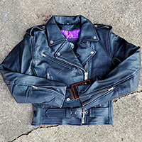 Bela Girls Biker Jacket by Angry Young And Poor- Premium Black Leather With Coffin Purple Liner