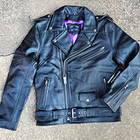 Bela Biker Jacket by Angry Young And Poor- Premium Black Leather With Coffin Purple Liner