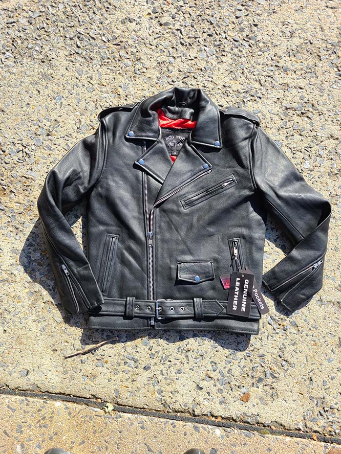 Bela Biker Jacket by Angry Young And Poor- Premium Black Leather With Blood Red Liner