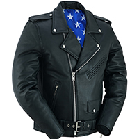 Sleazy Ryder Biker Jacket by Angry Young And Poor- Premium Black Leather With USA Flag Liner