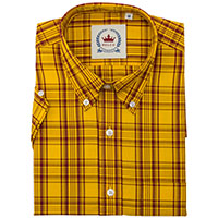Short Sleeve Vintage Button Up By Relco London- Mustard Check
