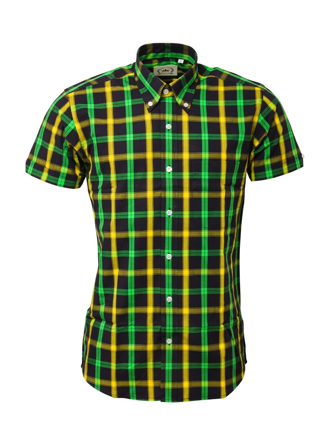 Short Sleeve Vintage Button Up By Relco London- Jamaica Check