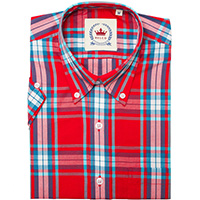 Short Sleeve Vintage Button Up By Relco London- Red Check