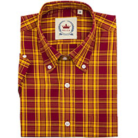 Short Sleeve Vintage Button Up By Relco London- Burgundy & Mustard Check