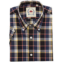 Short Sleeve Vintage Button Up By Relco London- Black & Blue Check