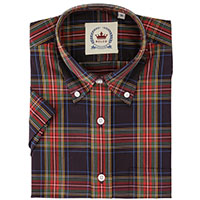 Short Sleeve Vintage Button Up By Relco London- Navy/Red Check