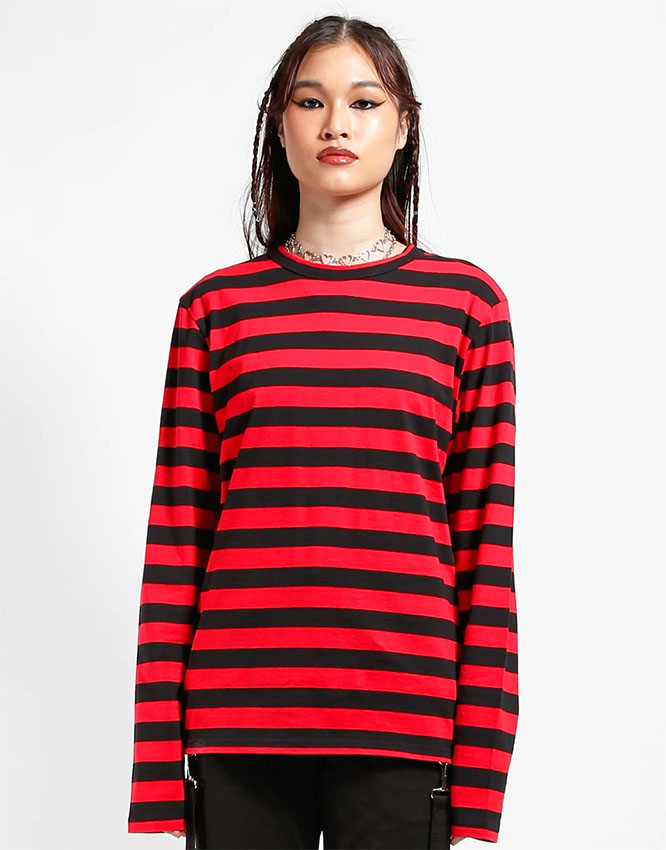 Unisex Long Sleeve Stripped Top by Tripp NYC - Black/Red