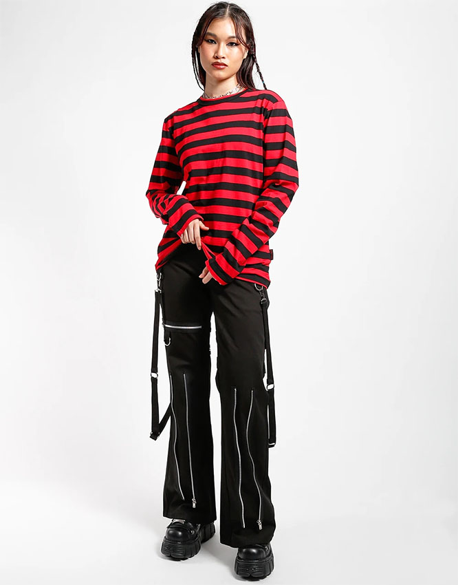 Unisex Long Sleeve Stripped Top by Tripp NYC - Black/Red