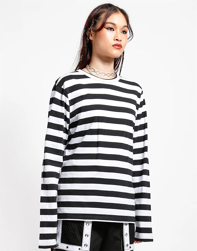 Unisex Long Sleeve Stripped Top by Tripp NYC - Black/White