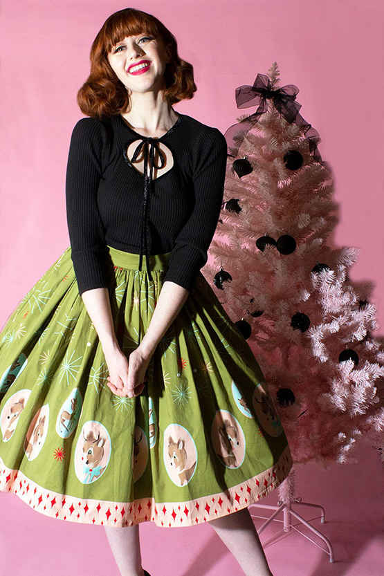 Deer Holidaze Gathered Skirt by The Oblong Box Shop - SALE sz S only