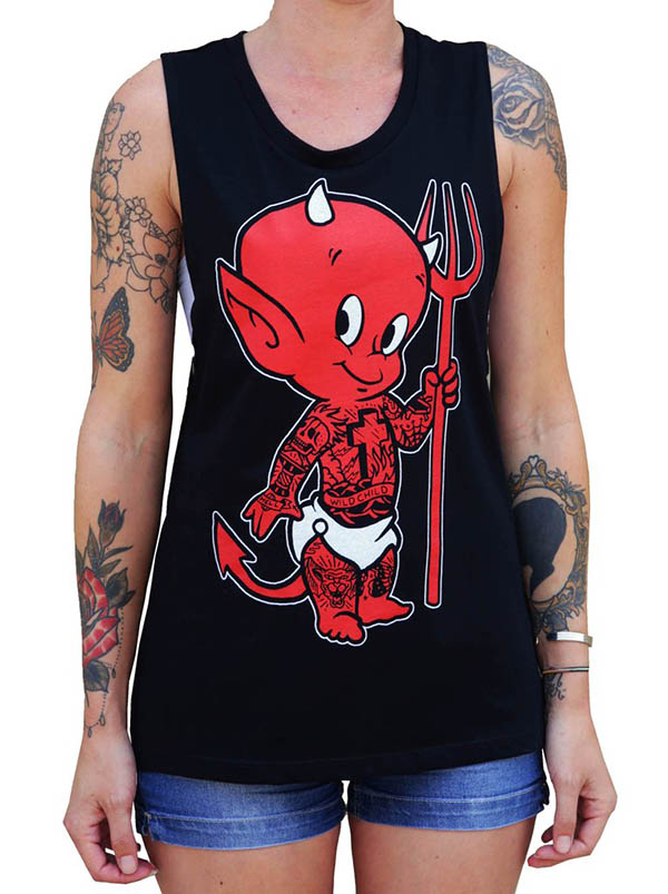 Little Devil Girls Muscle Tee by Low Brow Art Company - SALE sz S only