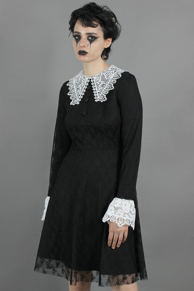 Weird Sisters Lace Collar Fit & Flare Dress by Jawbreaker - black - SALE sz M only