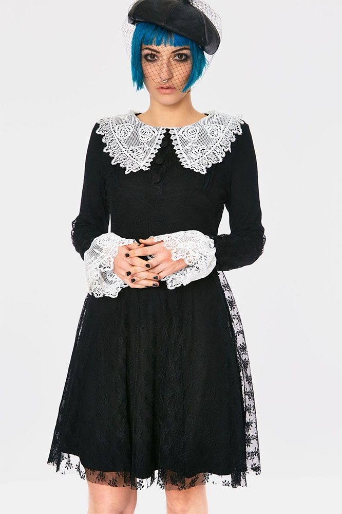 Weird Sisters Lace Collar Fit & Flare Dress by Jawbreaker - black - SALE sz M only