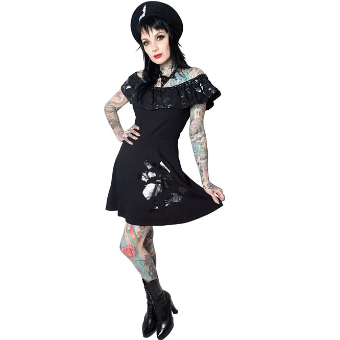 Bats Ruffle Dress in Black by Kreepsville 666  - SALE sz S only