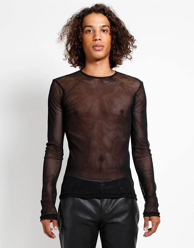 Mens Long Sleeve Black Fishnet Top by Tripp NYC